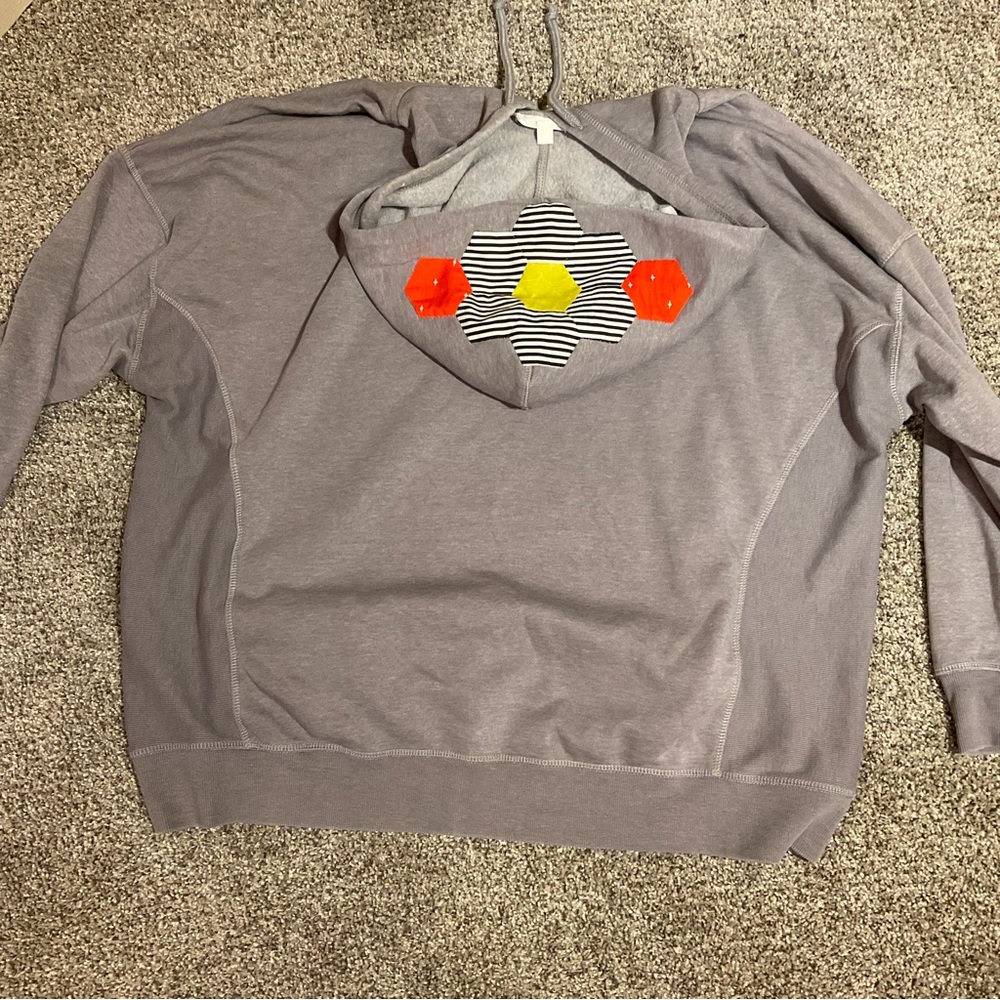 Oversized Custom Hoodie, English paper piecing appliqué on hood, size XL